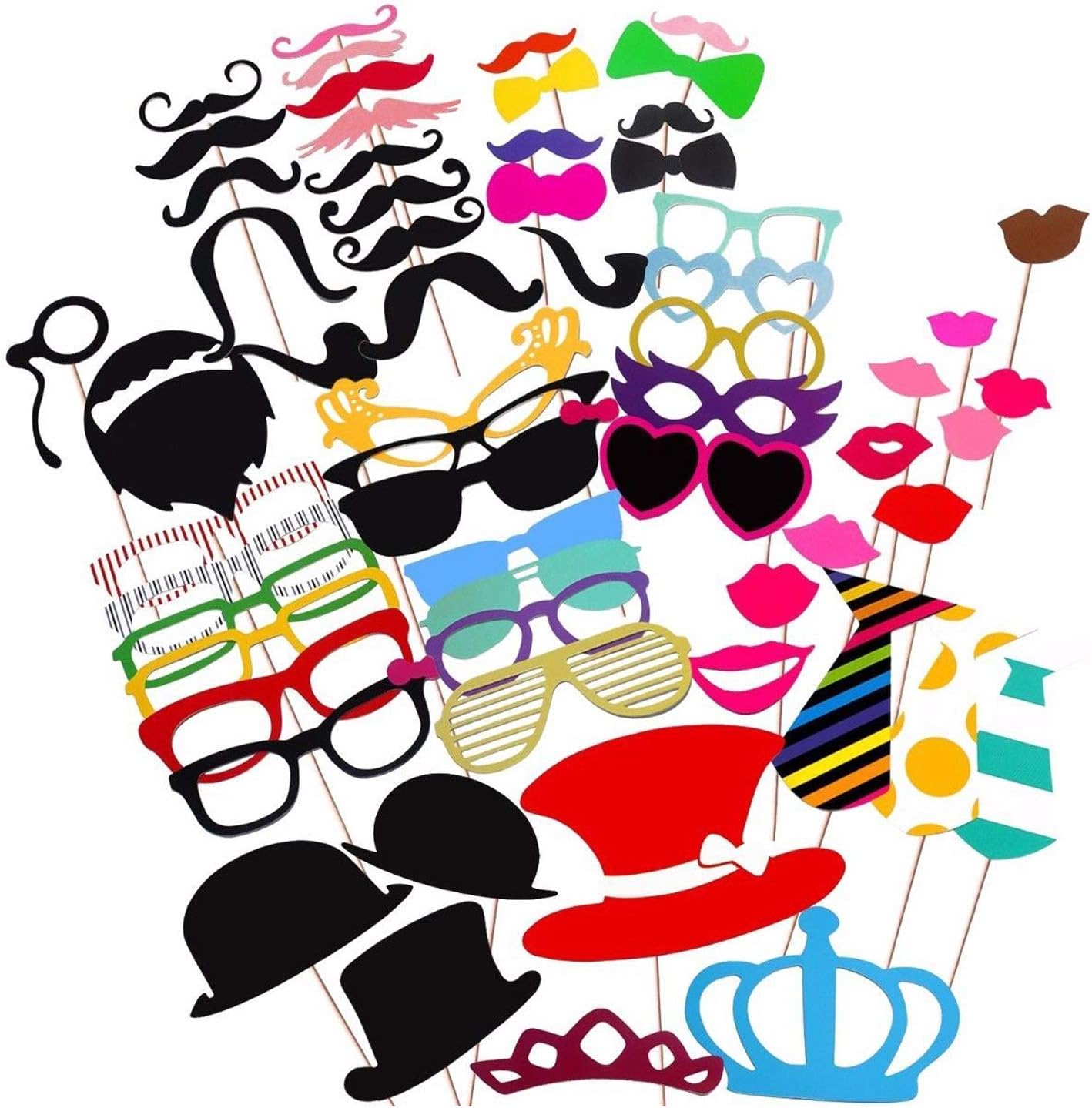 58 Pcs Colourful Party Props Photo Booth on Sticks DIY Funny for Wedding, Birthday, Christmas, Graduation by Trimming Shop