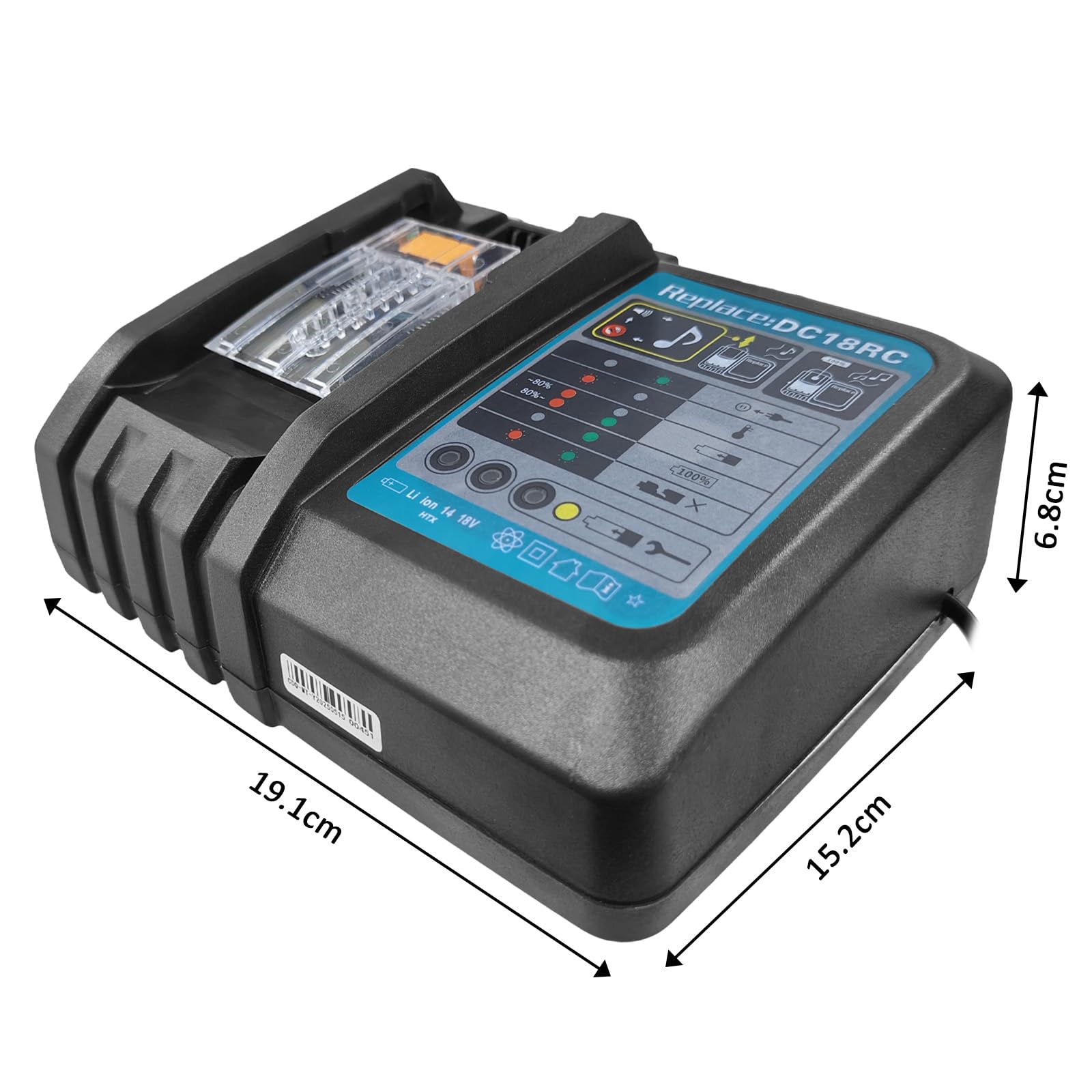 Chargeur Rapide 18V pour Batteries Lithium-ION, Indicateur LED 4 Étages, Système de Refroidissement Intégré & Protection Contre Surchauffe – pour Batteries 8.0Ah/5.0Ah/3.0Ah