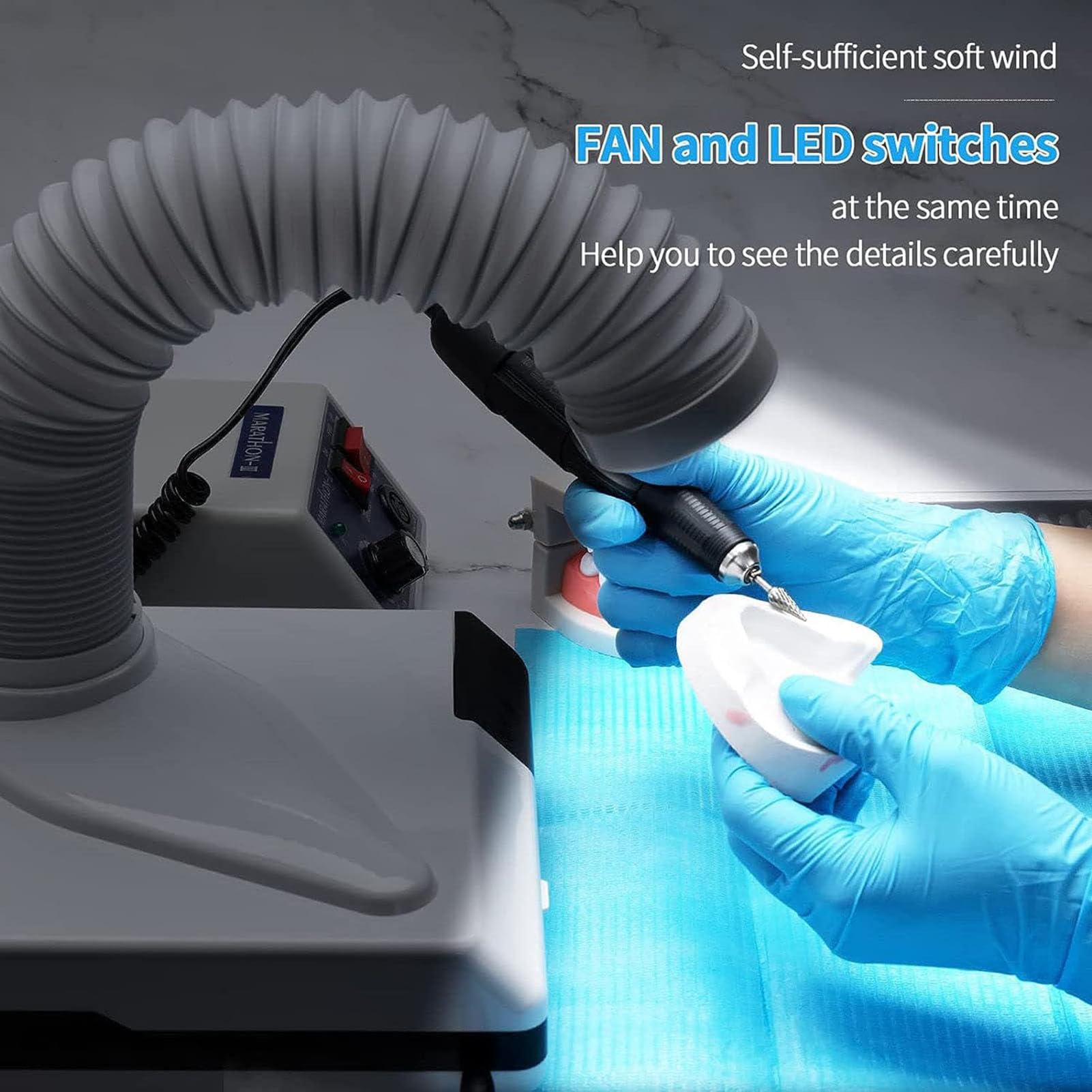SenhE Aspiratore per Lucidatura Dentale, con Tubo Telescopico a Doppia Funzione LED per Laboratorio Odontoiatrico, per Laboratorio Odontotecnico e Vita Quotidiana