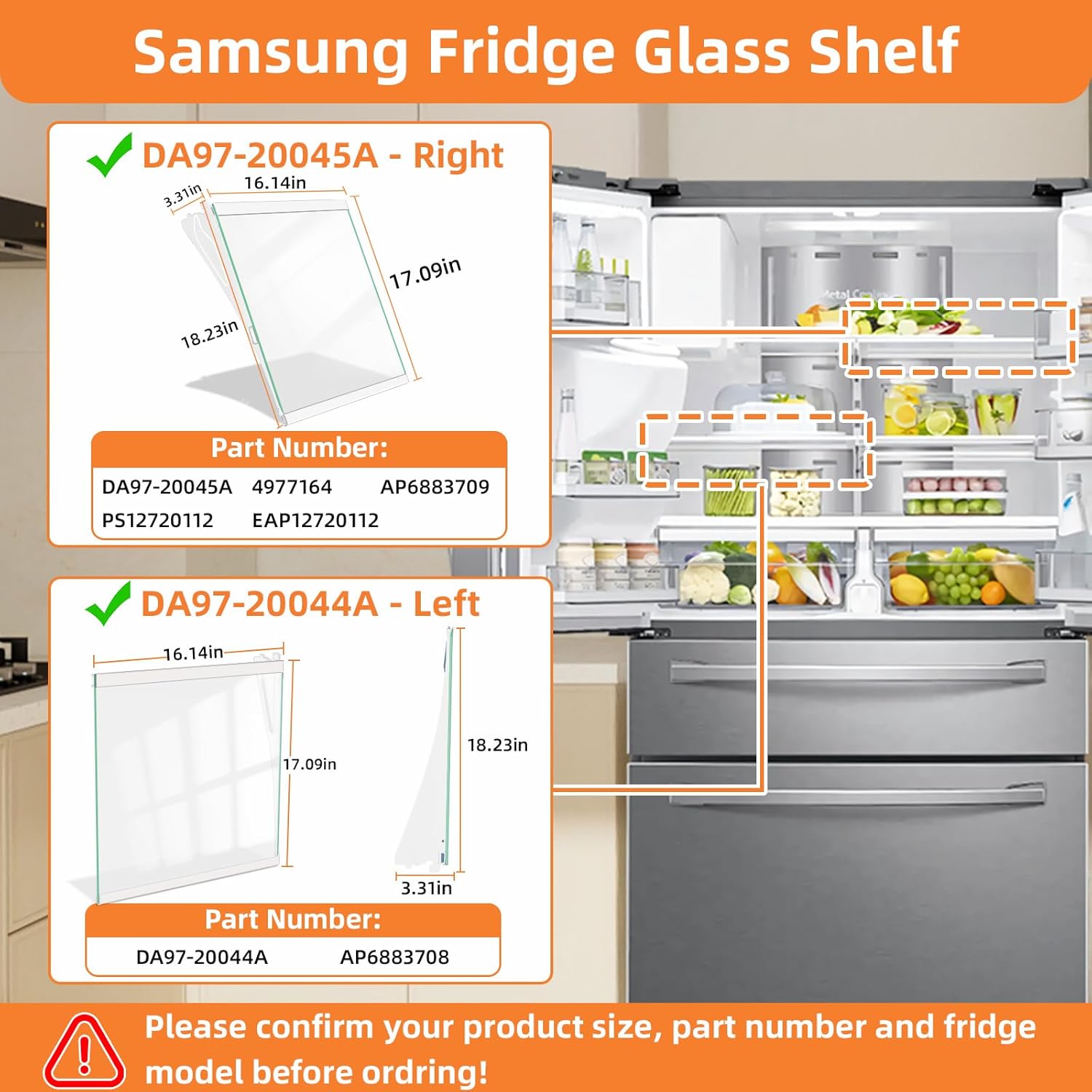 upgraded da97-20044a & da97-20045a refrigerator glass shelf compatible with samsung fridge glass shelf replacement parts rf28r7201sr tempered glass samsung refrigerator shelves assembly left & right