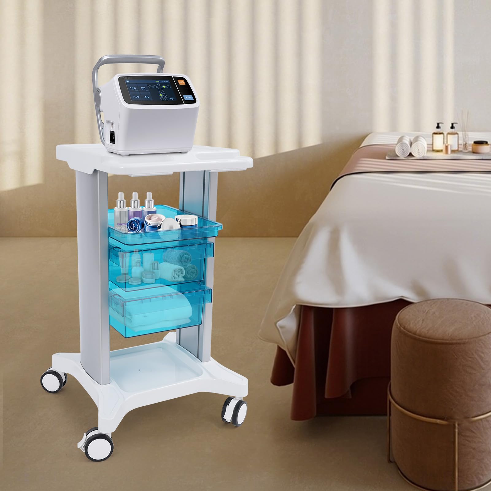 Carro multifuncional con cajones, carrito de laboratorio, carrito médico, carrito de cosméticos, material ABS, capacidad de carga de 100 kg, para uso privado y comercial