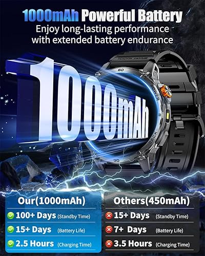 Miniatura 3 de Military Smart Watches for Men with 1000mAH Battery, 1.7" HD Sports Smartwatch with Flashlight/Bluetooth Call/Heart Rate/SpO2/Sleep Monitor, Fitness