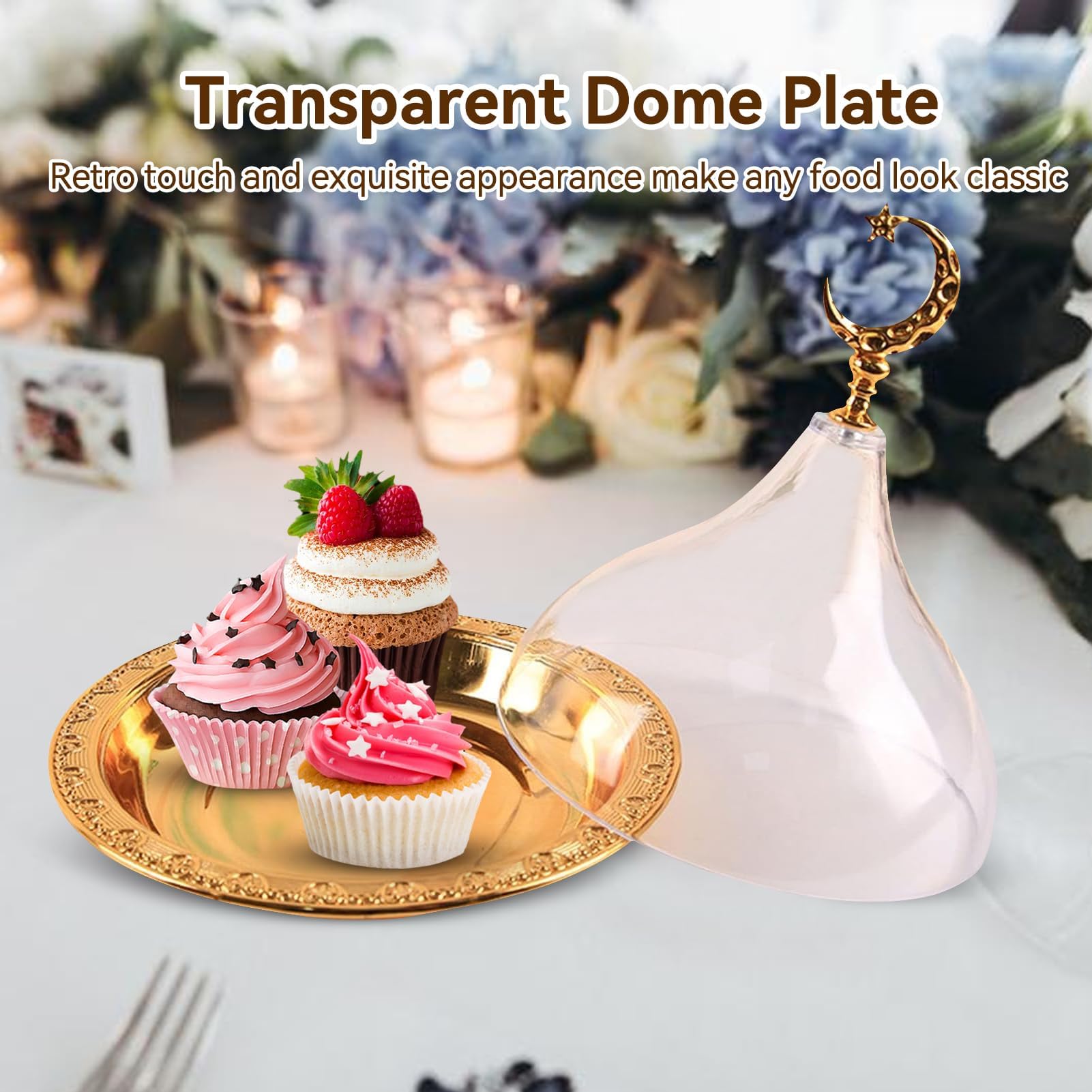 Ramadan-dienblad Met Deksel - 2 Stuks - Metaal - Goud - Eid Mubarak Dienblad Ramadan Bord Islam Moslim Eid Al Fitr Iftar Maan Ijzeren Platen Levensmiddelen Gebak Dessert Presentatieh