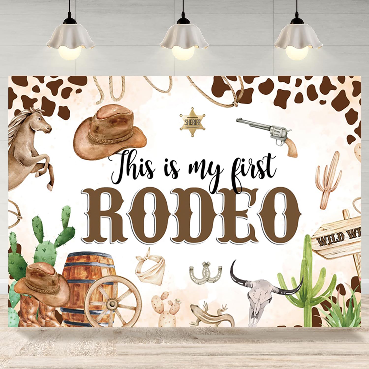 7x5ft My First Rodeo Birthday Backdrop Western Cowboy 1st Birthday Photography Background Wild West Themed Party Banner Decorations Cake Table Photo