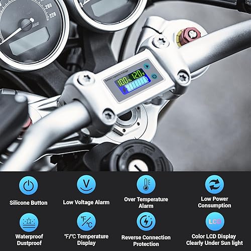 Vista 21 de DROK Monitor de batería RV de 12 V, pantalla LCD, medidor de batería para carrito de golf, medidor de voltaje de automóvil, medidor de temperatura