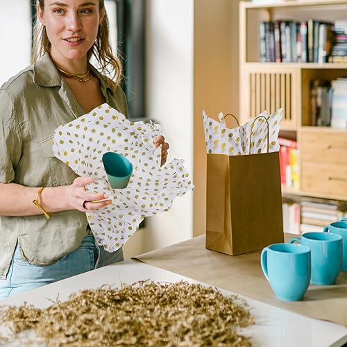 Miniatura 5 de Papel de seda, 120 hojas de papel de seda dorado para envolver regalos, papel de seda a granel, papel de seda de lunares, papel de regalo de