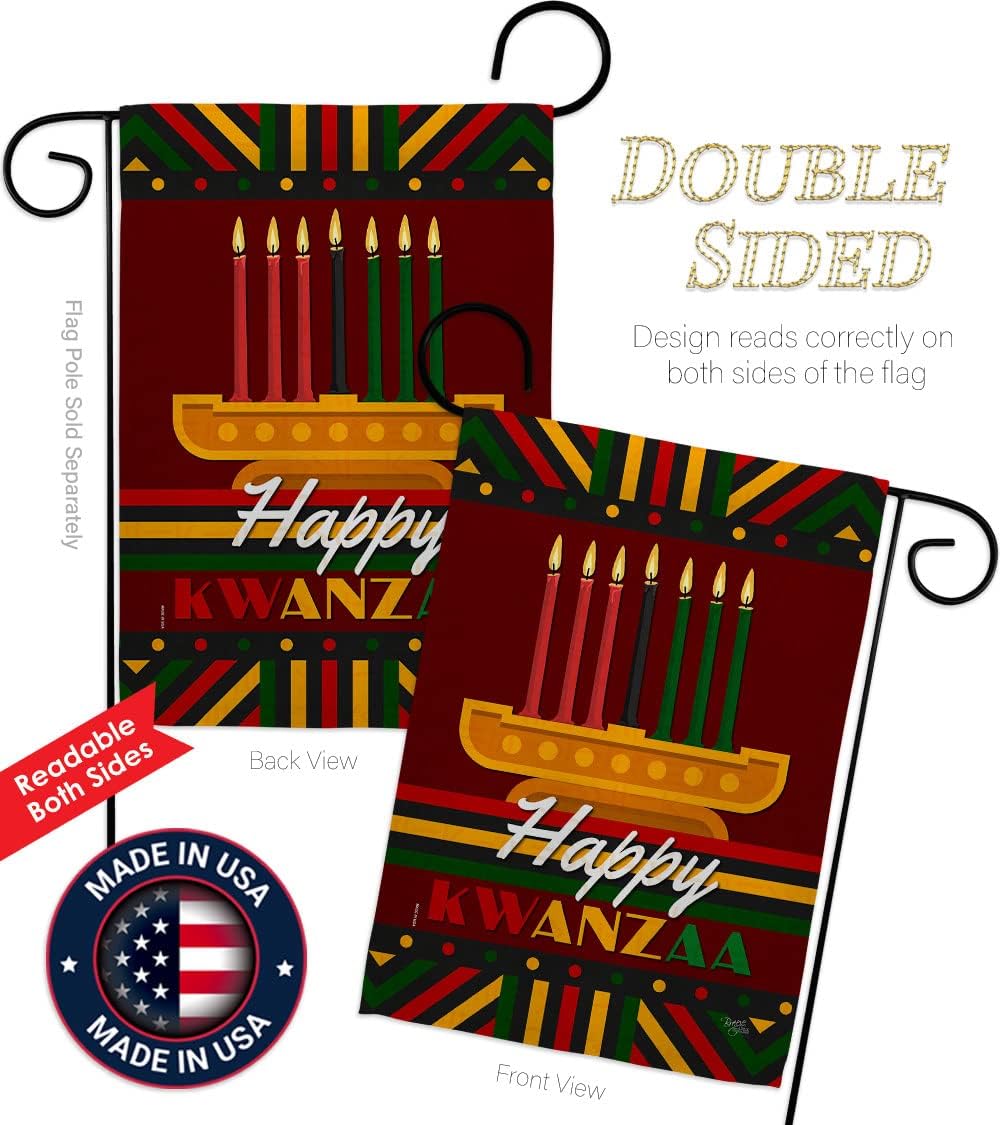 Breeze Decor Happy Kwanzaa Garden Flag Set Wall Hanger Winter Kinara Candles Celebrates African Americans Heritage House Decoration Banner Small Yard Gift Double-Sided, Made in USA