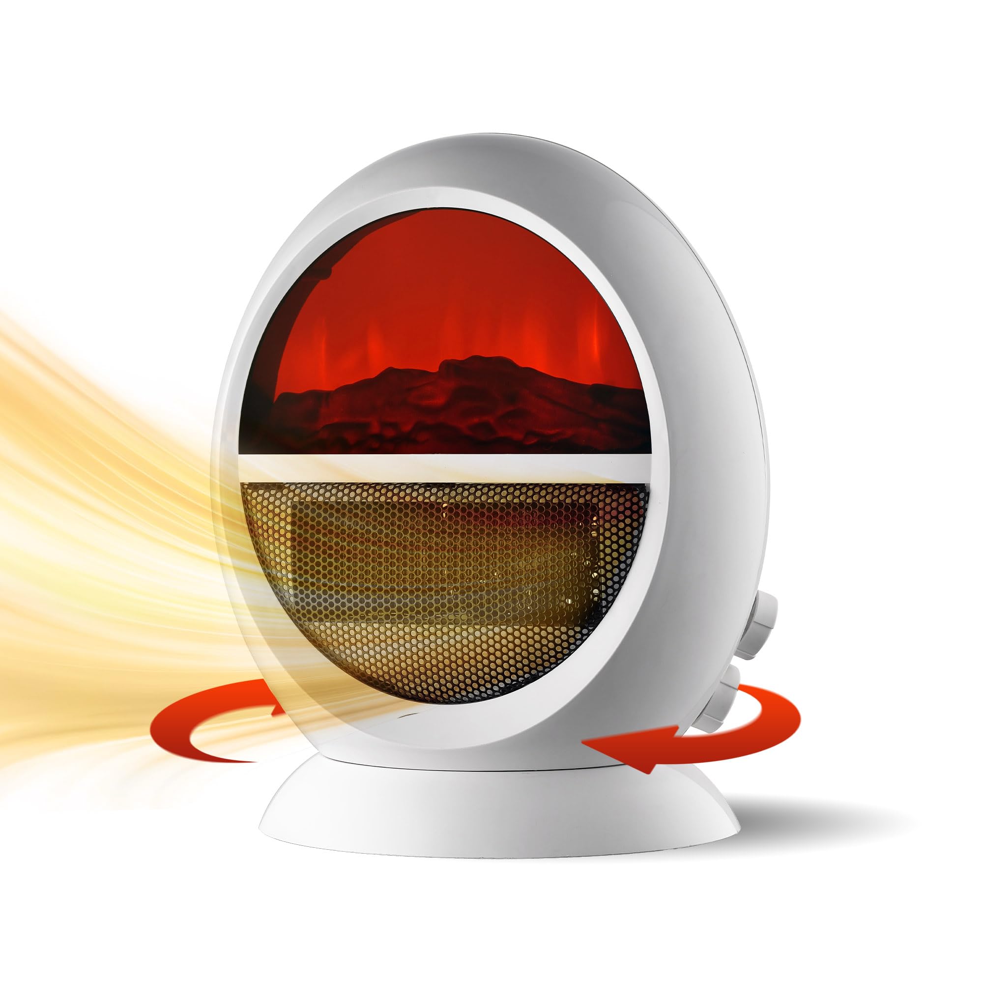 Calefactor Aire Caliente - Estufa Eléctrica con Efecto Fuego - Chimenea Electrica Regulable con 2 Potencias - Calefactor Silencioso Portatil de Bajo Consumo - Apto para Baño y Hogar