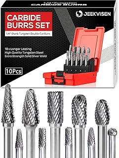 Tungsten Carbide Burr Set 1/4" Shank 10Pcs Die Grinder Bits - Double Cut Rotary Burr for Metal Deburring, Finishing, Carving, Grinding, Polishing, Engraving, Drilling