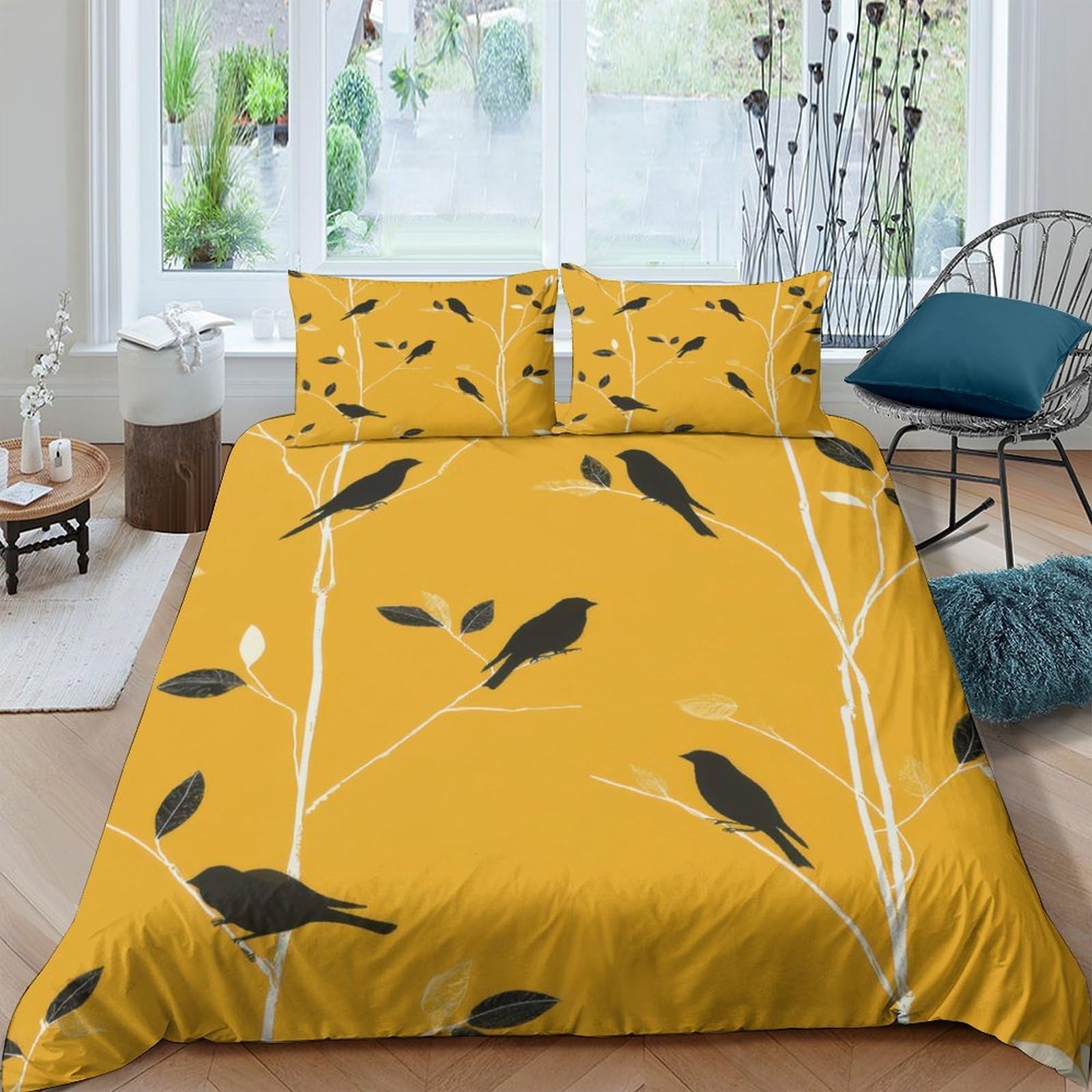Ctjqhvkz Style-7 3D Printed Yellow Bird Branch Fitted Sheet Microfiber Soft Decorative Mattress Cover For Bedroom Guest Room Dorm Single（135X200cm）