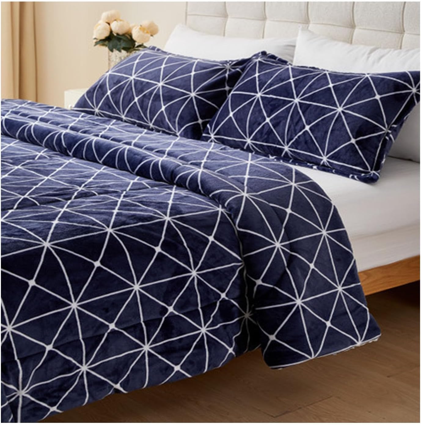 TIENDA EURASIA - Edredón Nórdico con Borreguito, Estampado Moderno, Ideal para Invierno, Tacto Suave y Confortable, Conjunto de Edredón y Funda de Almohada (Cama 135/150-220 x 240 cm, Azul)
