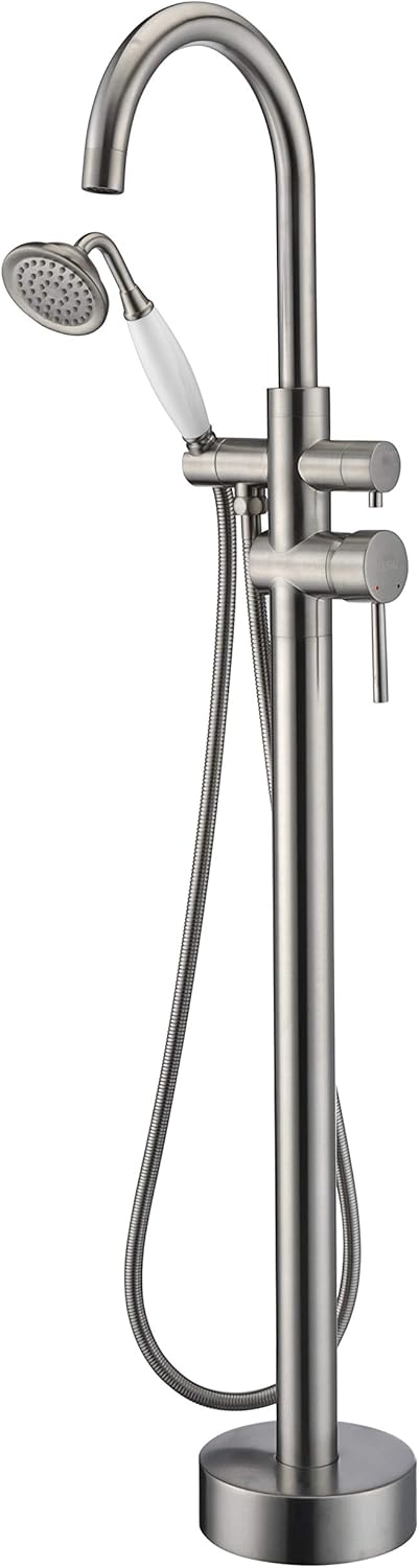 Freestanding Bathtub Faucet Brushed Gold Floor Mount Tub Filler Faucets High Flow 11.9GAL with Handheld Shower Spayer RIGOBAL