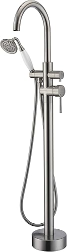 Miniatura 8 de Grifo de bañera independiente Llenador de bañera Negro Alto caudal 11.9GAL Llenadores de grifos montados en el piso con montaje de ducha de mano LLGG