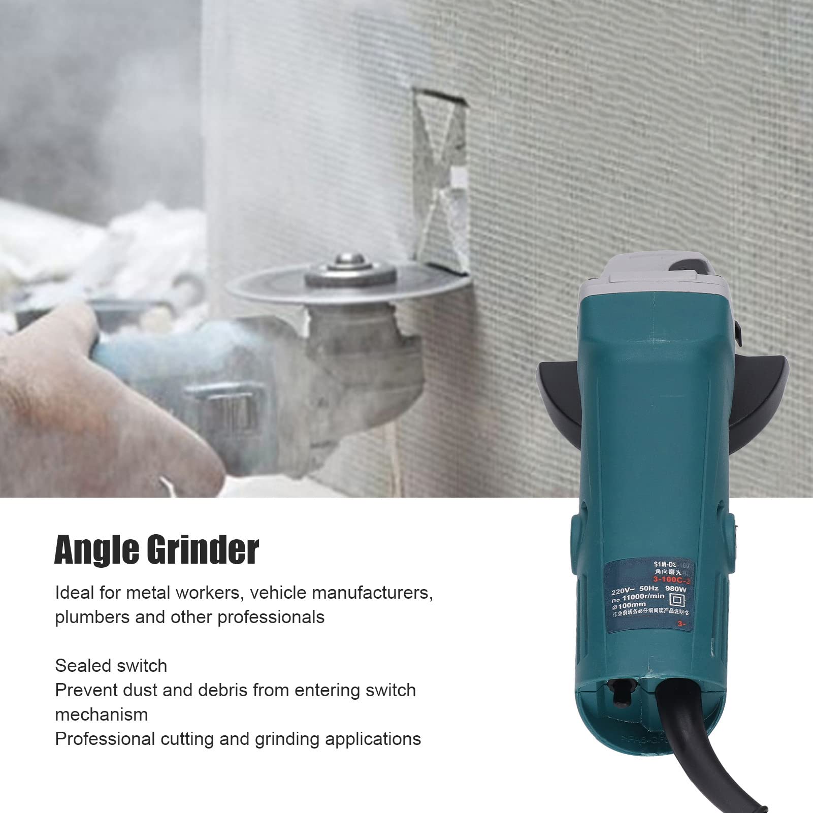 Smerigliatrice angolare 980 W 4 pollici 100 mm 220 V Utensile da taglio | Rettificatrice elettrica per operazioni di taglio e rettifica in applicazioni di officina