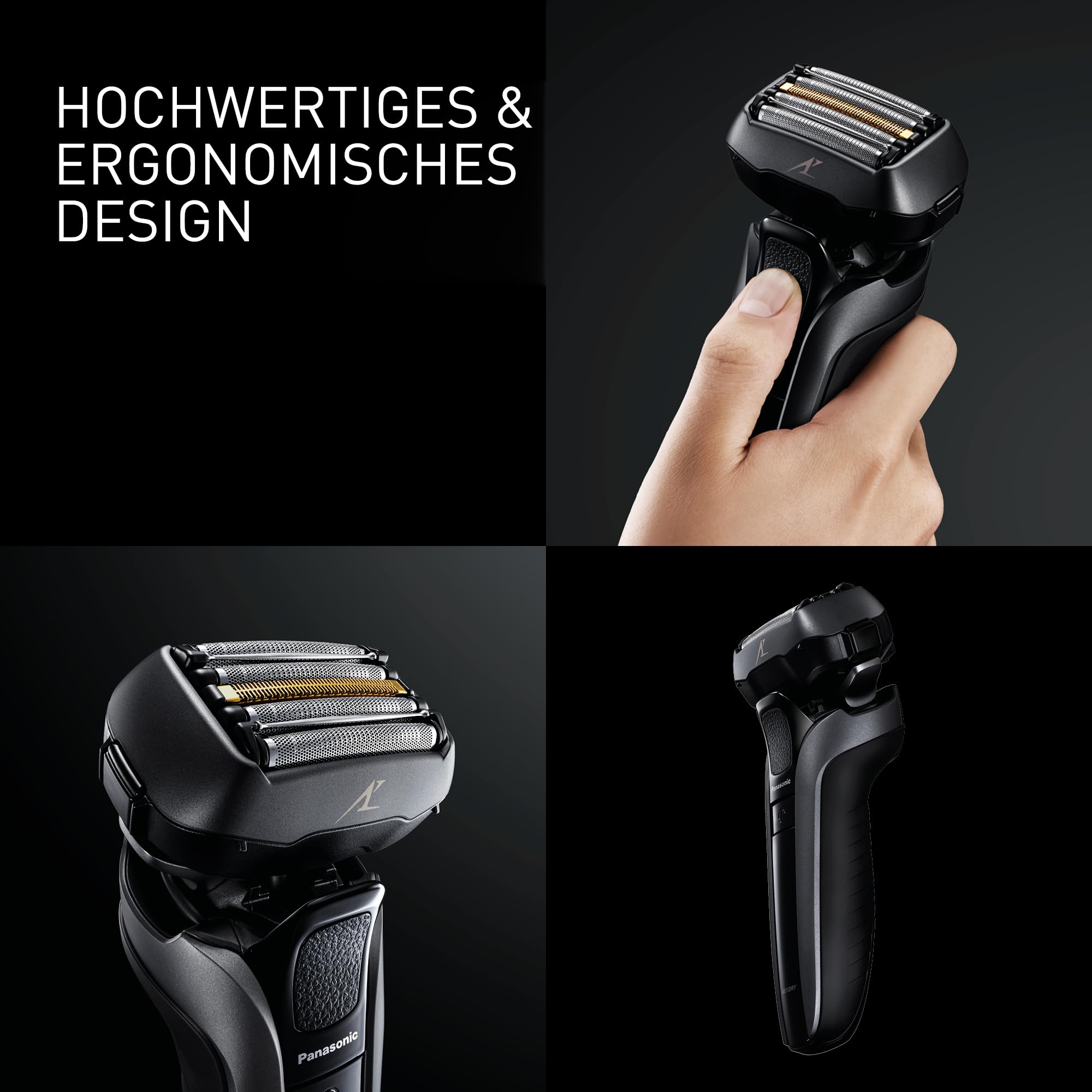 Panasonic Series 900 Premium Nass- und Trocken Rasierer ES-LV9U, 5-fach-Scherkopf mit Linearmotor und Bartdichtensensor Technologie, Pop-up Trimmer, inklusive Reinigungs- und Ladestation, schwarz