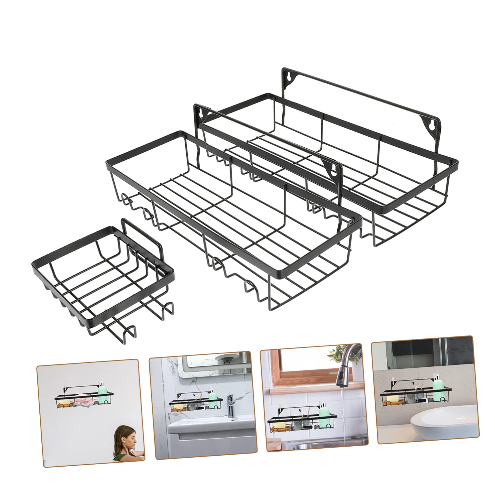 Gatuida 3 pezzi Portasapone Doccia Nero Foratura Organizer per Shampoo e Accessori Mensole Resistenti e Facili da per Uso