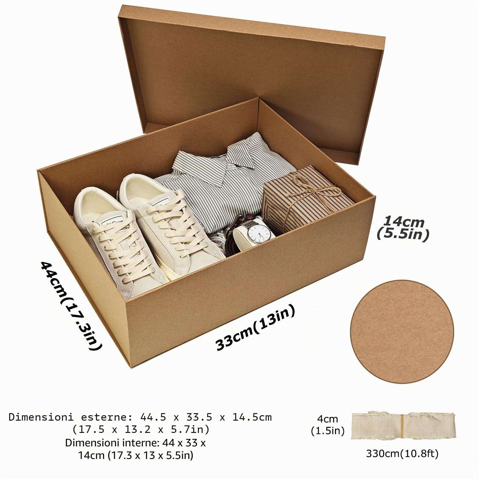 Tekhoho Grande Scatola Regalo Kraft 44x33x14cm, Scatola Rettangolare Premium con Coperchio per Regali, Confezione Regalo Natale Matrimonio Compleanno Festa, Stile Rustico.