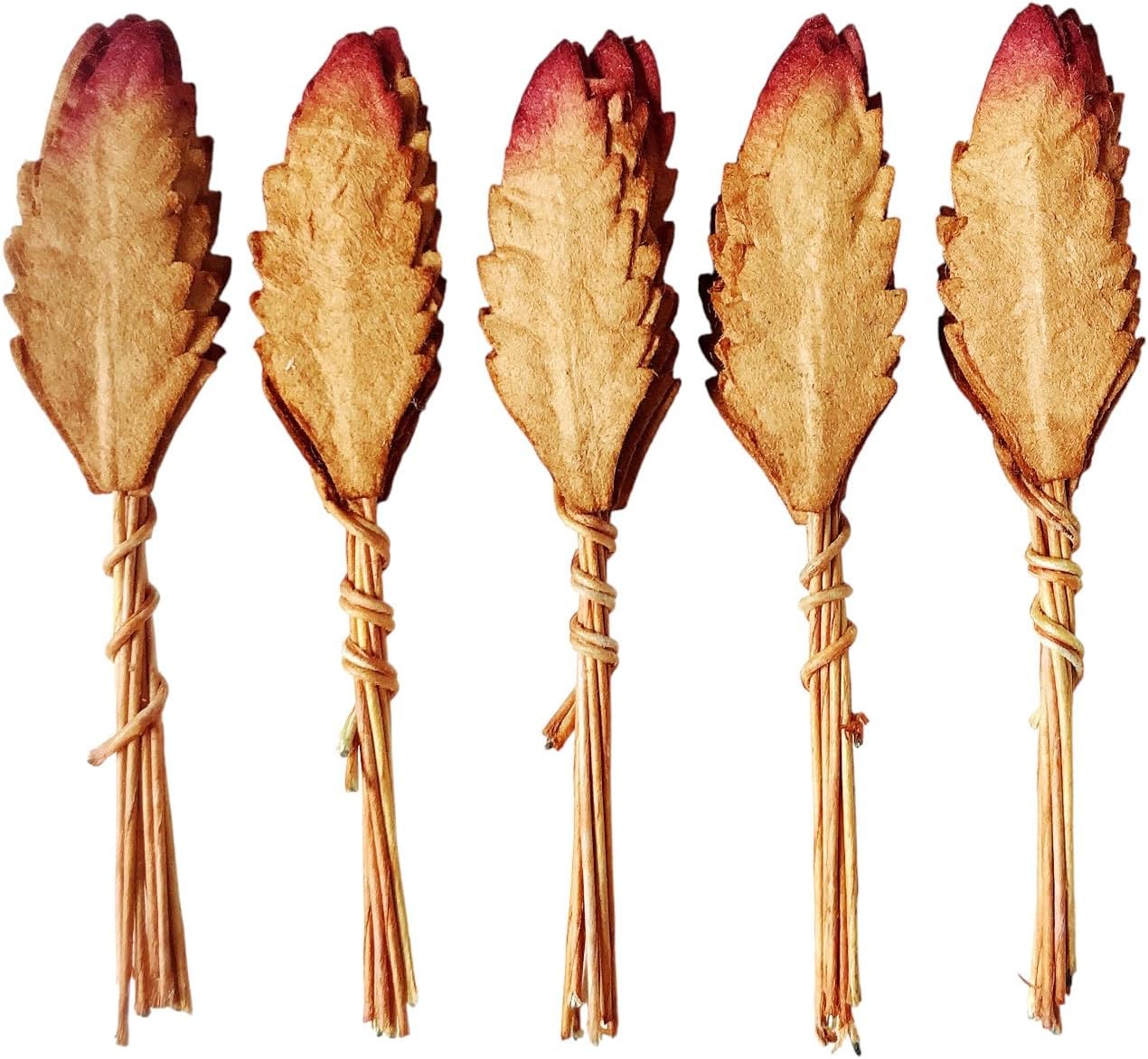Ploen 50 pcs Copper Brown Algerian Oak Mulberry Paper Leaves with Wire Stems Leaf Mulberry Paper Craft Supplies Scrapbooking Embellishments for so Many Card DIY Craft Projects Leaves 258