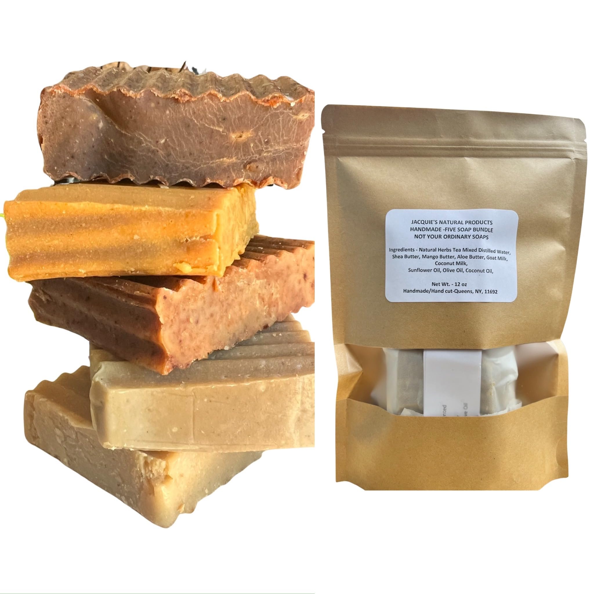 Soap Bundle 12 oz - 5 Organic Handmade Soaps|Cerasee-Soursop|Rosehip -unscented|Lemongrass-Rosemary|Bentonite Clay-unscented|Oatmeal Honey