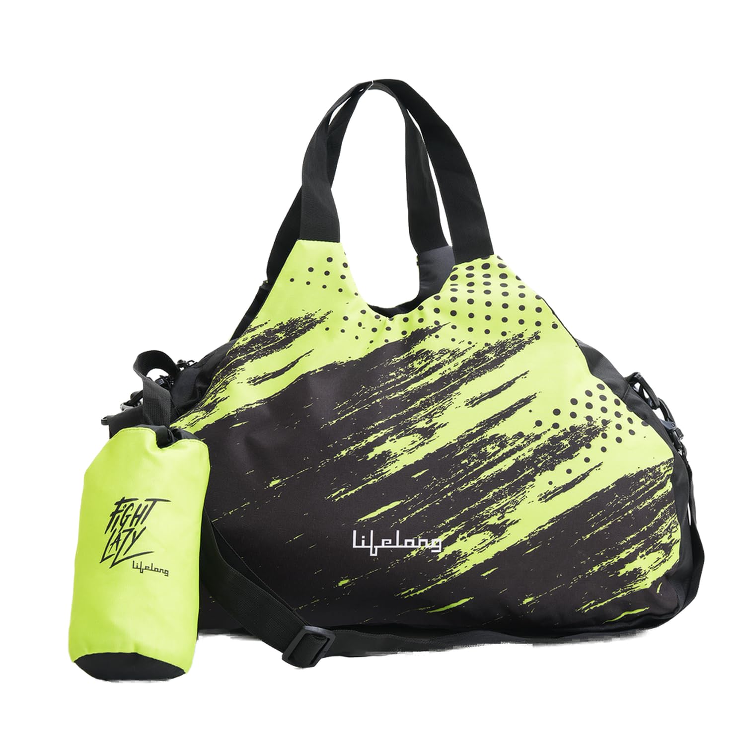 Lifelong Gym Bag for Men and Women | Sports Foldable Bag | Workout, Fitness, Exercise | Compact, Lightweight, Detachable Shoulder Strap | Ideal for Gym, Travel, and Daily Use (Fluorescent Green)