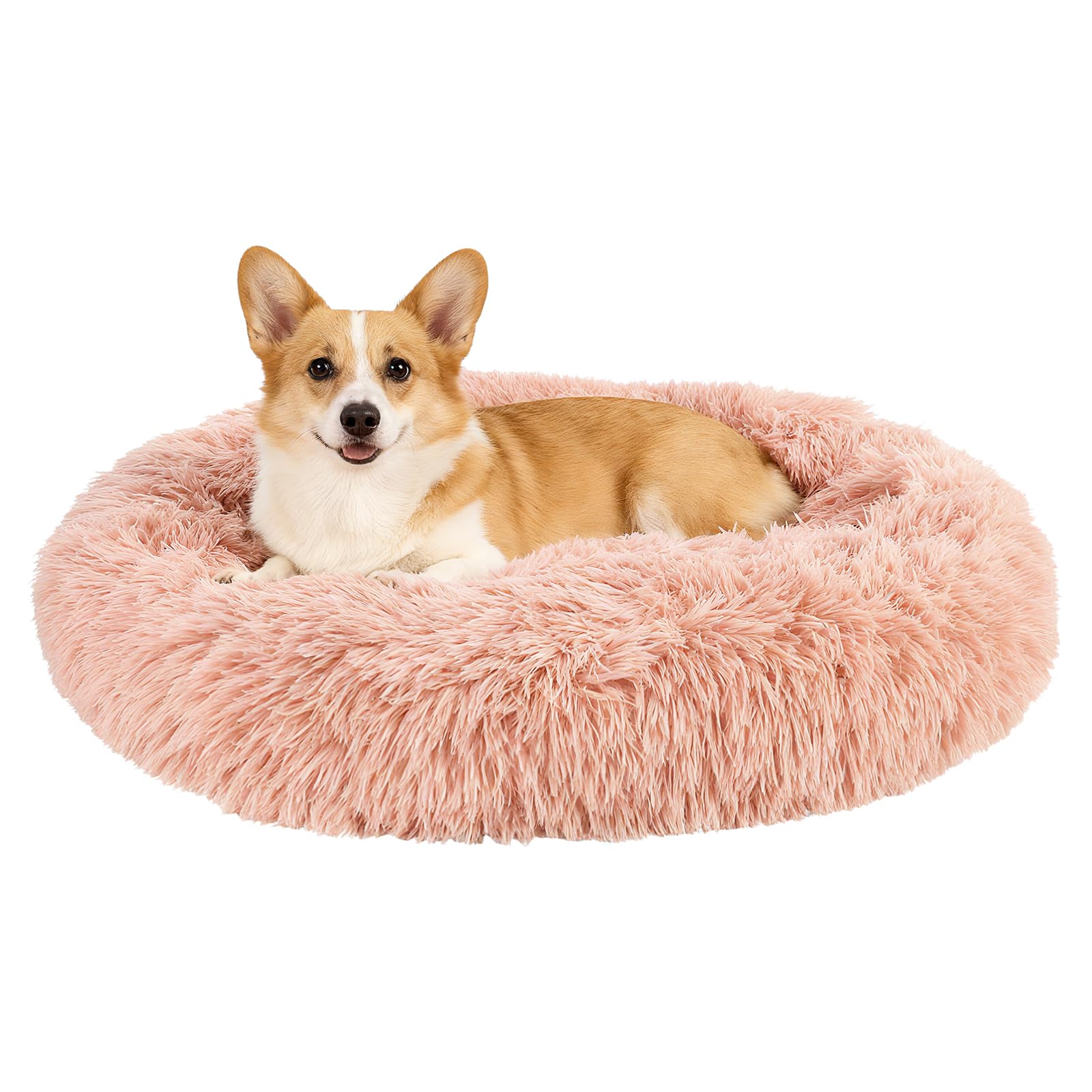 QUARKZMAN Cama para Mascotas Gato Perro Redonda 80 cm / 31.3" (Rosa) | Y Suave Cama Donut De Peluche Antiansiedad Para Mascotas, Diseñada Para Animales Pequeños Medianos Perros / Gatos