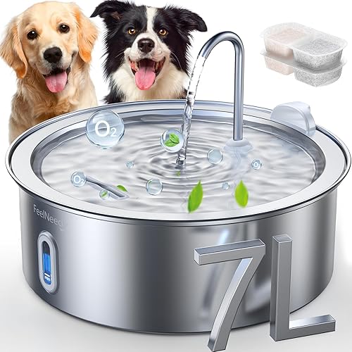 FEELNEEDY Fuente de agua para perros de acero inoxidable de 7 L1.8 galones, para perros grandes, gatos, múltiples mascotas, ultra silenciosa con