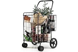 Goplus Shopping Cart on Wheels for Apartments, Foldable Utility Carts with Double Basket