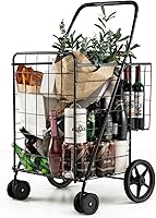 Vista 1 de Goplus Carrito de compras plegable jumbo con ruedas giratorias, carrito de compras plegable sobre ruedas con doble cesta, carrito de utilidad