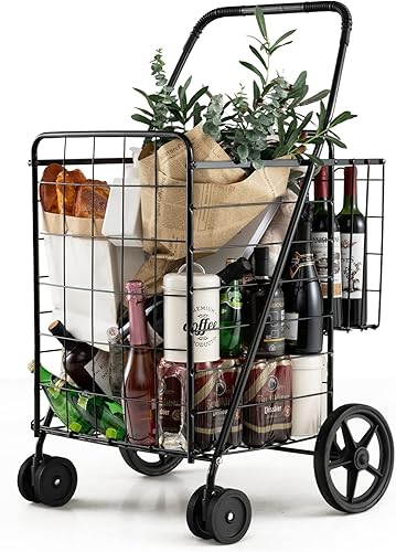 Goplus Carrito de compras plegable gigante con doble cesta y ruedas giratorias carrito de utilidad para comestibles lavanderĂa libros equipaje de Goplus Carrito de compras plegable gigante con doble cesta y ruedas giratorias carrito de utilidad para comestibles lavanderĂa libros equipaje de