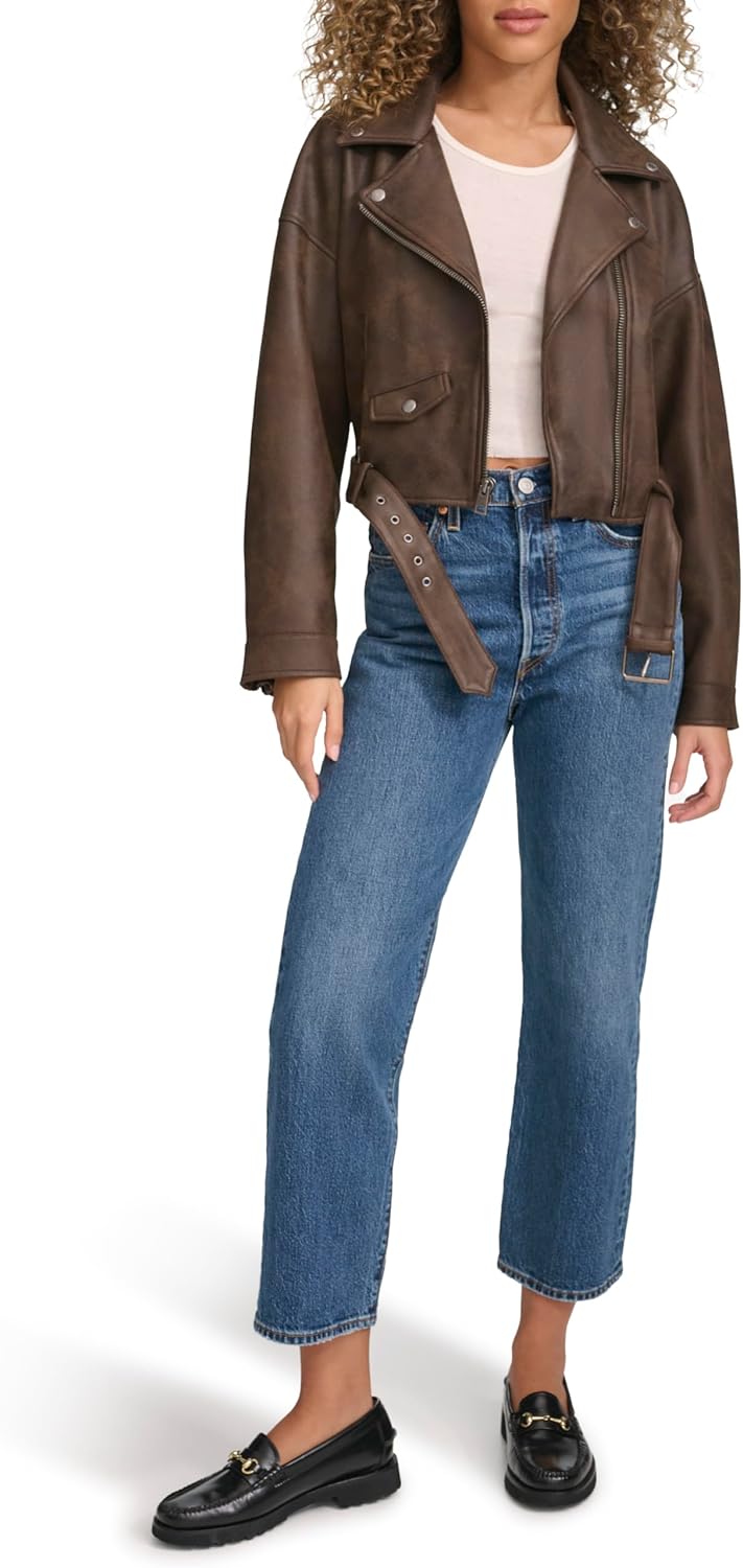 Levi's womens Faux Leather Cropped Moto Jacket - Image 2
