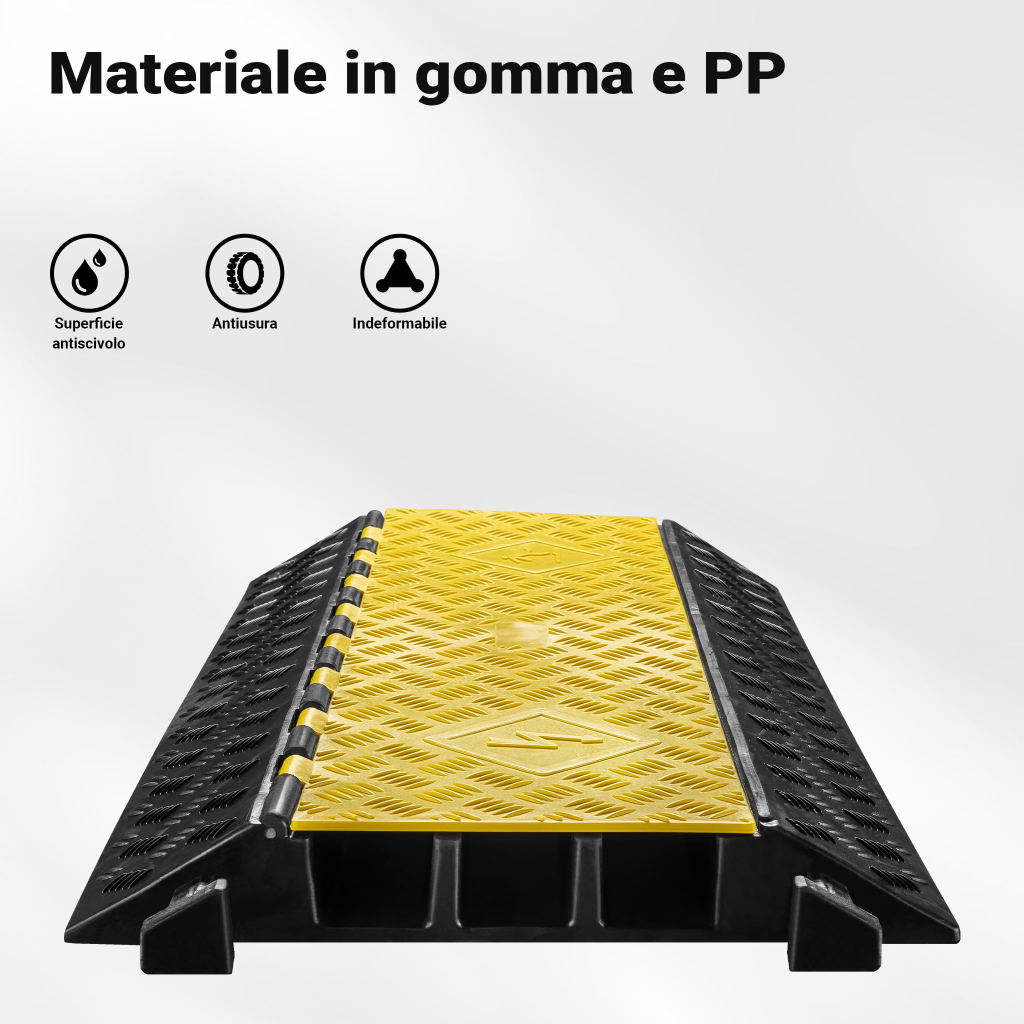 Wiltec Canalina passacavi carrabile, 930x490x80mm, 3 canali, max 30 t, Pedana copricavo