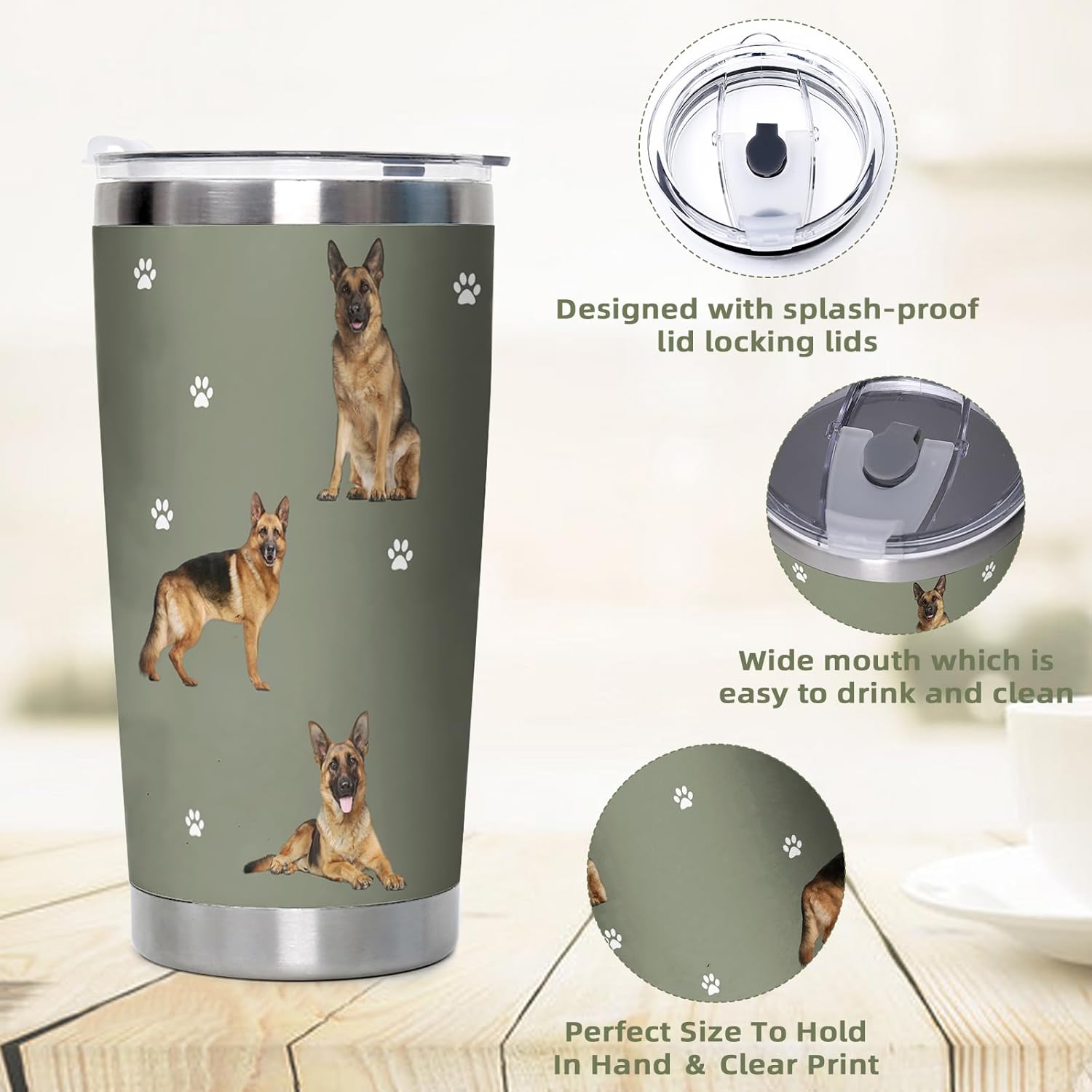 German Shepherd Dog Tumbler Vacuum Stainless Steel Insulated Coffee Travel Cup, Gift to Dad, Dog Mom,Dog Lovers, Dog Pattern Tumbler Mug for Hot and Cold Drinks - Image 2