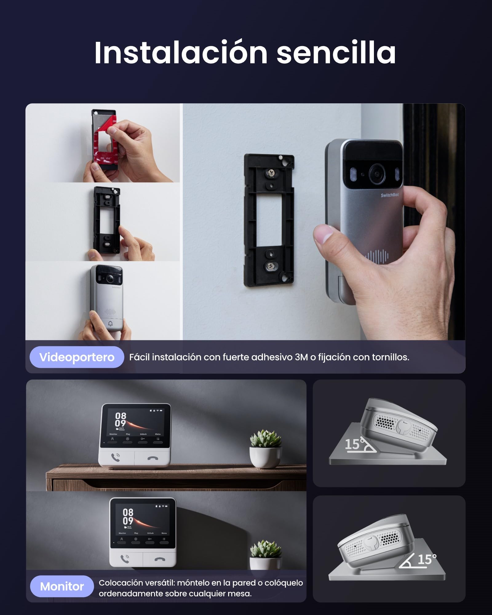 SwitchBot Timbre de vídeo con panel solar, timbre de puerta 2K con cámara, cámara inteligente con pantalla a color de 4,3", gran angular de 165°, juego 2 en 1