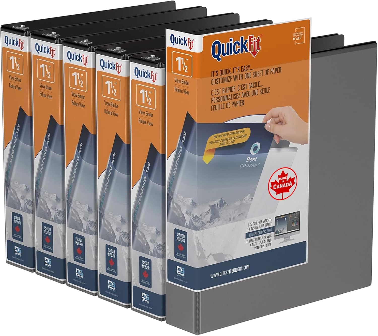 QuickFit View Binder, 3-Ring Binder for School or Office, D Ring, White, 6 Pack, 1.5 Inch