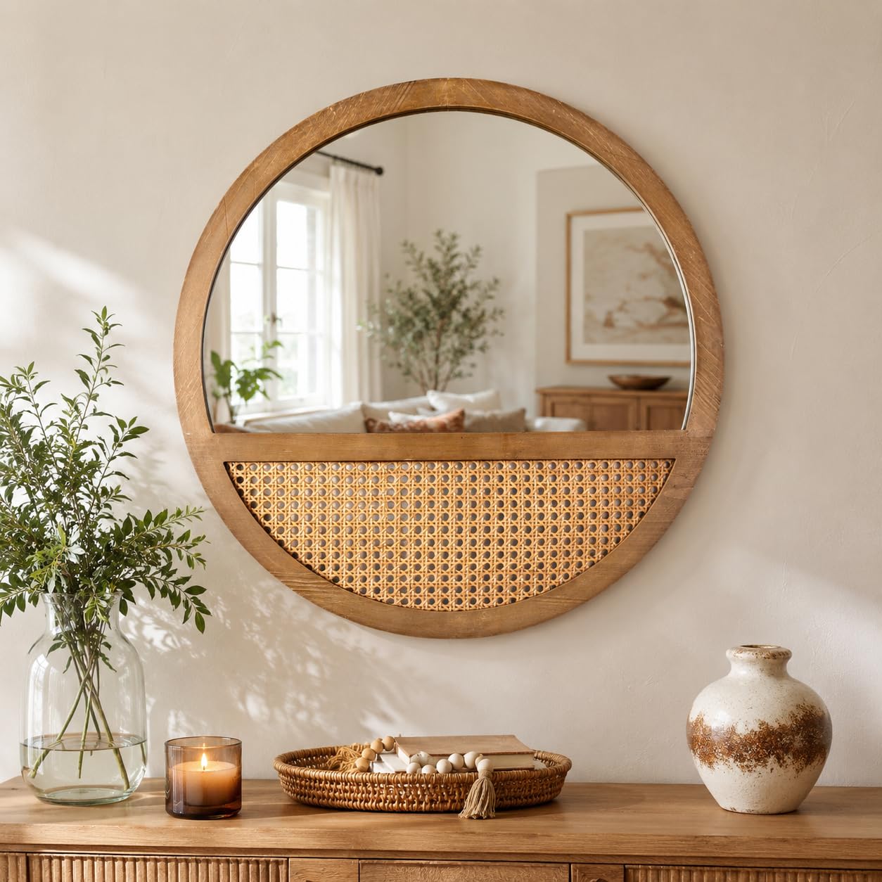 鏡 Vintage Rattern Mirror Amazon.com: THKSHOUZ 24