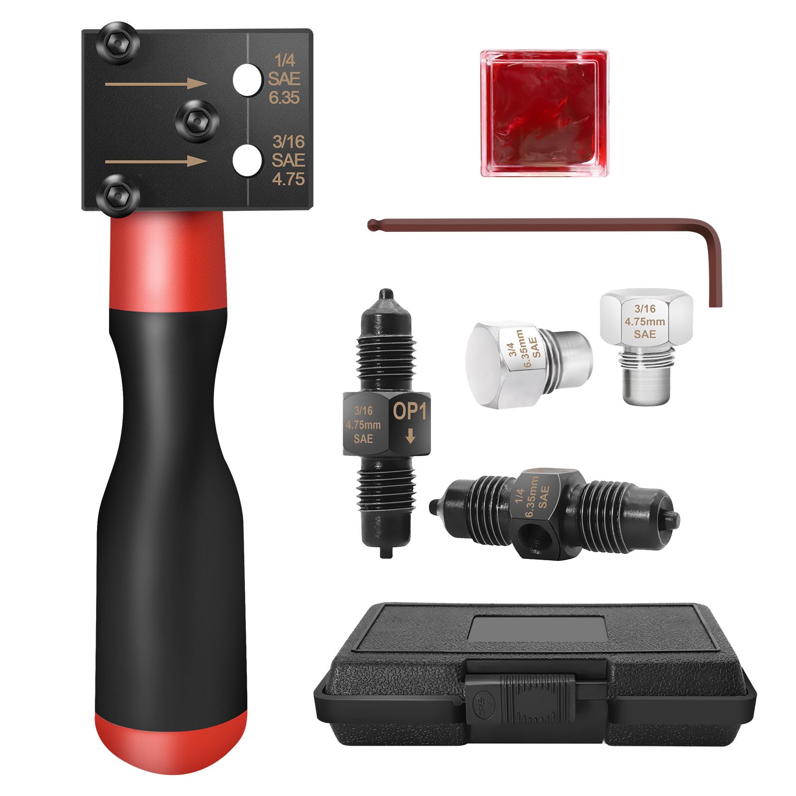 Kit D'évasement De Conduites De Frein SAE - Double Tête Pour 4,75 Mm (3/16") Et 6,35 Mm (1/4") - Inclut Clé Et Boîte De Rangement - Pour Réparation Auto
