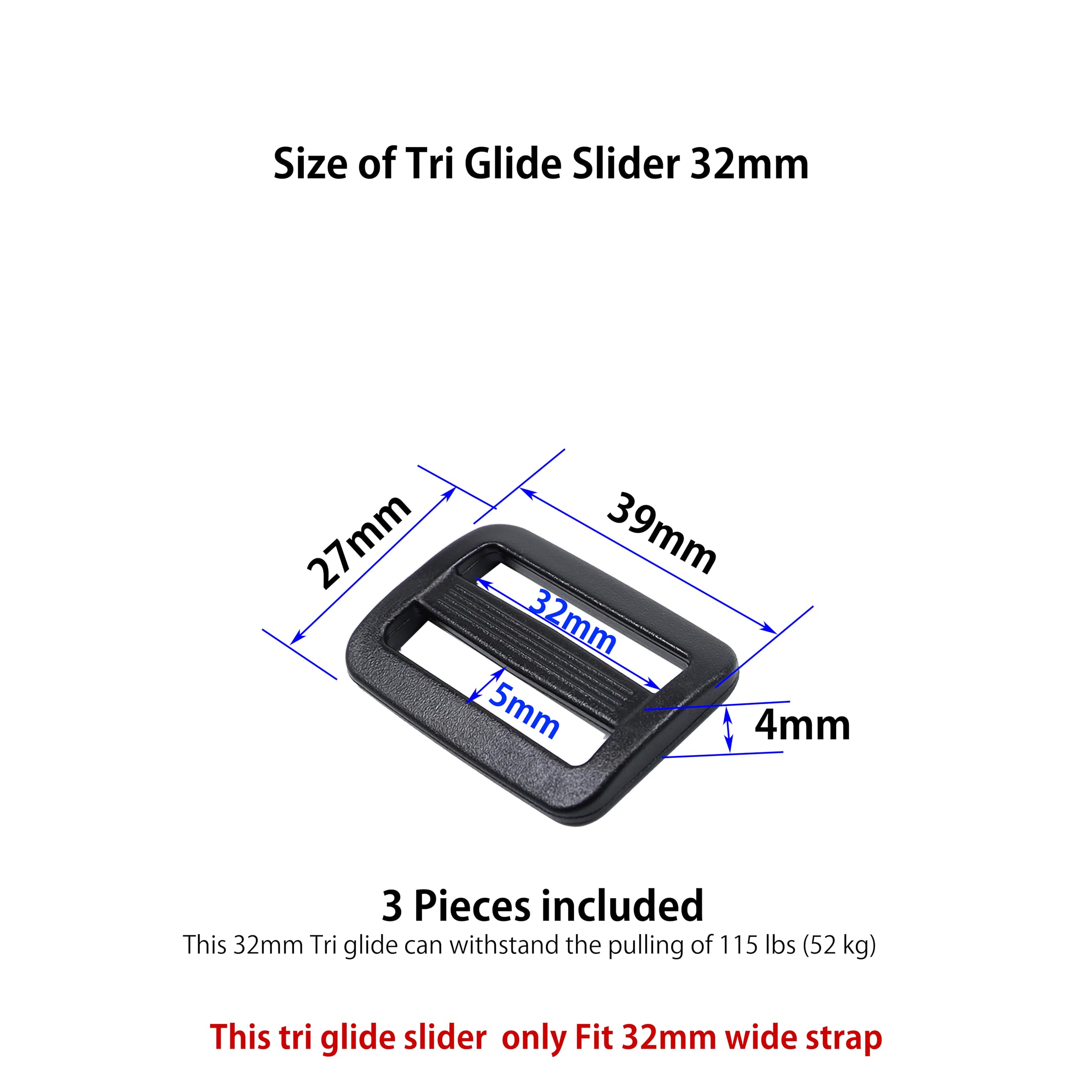 Ahijklmn Plastic Buckles,Plastic Side Release Buckle clips + Tri Glide Slides Heavy Duty Strap Replacement Buckle Clips Snap Sliders for Backpack (32mm - Image 4