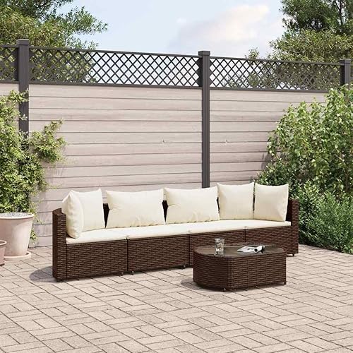 Modern Brown and Cream 4-Piece Patio Sofa Set with Modular Design and Weather-Resistant Poly Rattan for Outdoor Seating and Relaxation, Includes