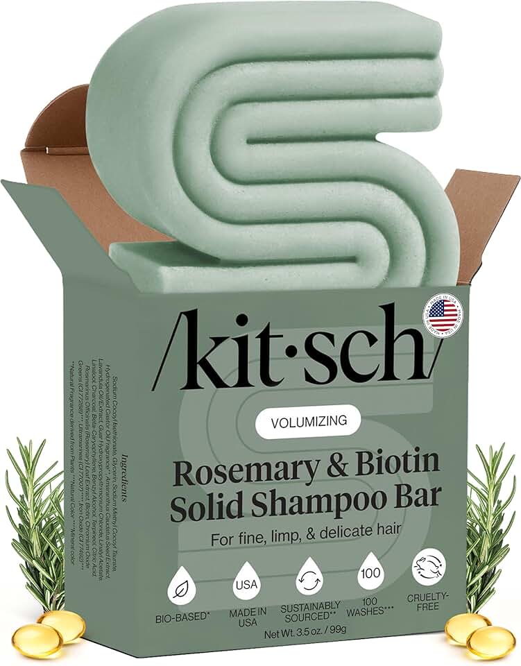Kitsch Rosemary &amp; Biotin Shampoo Bar - For Hair Growth, Strengthening, Thickening &amp; Volumizing Shampoo for Women and Men - Free of Parabens, Sulfates &amp; Silicones - 3.5 oz [Amazon-developed Certification] Compact by Design