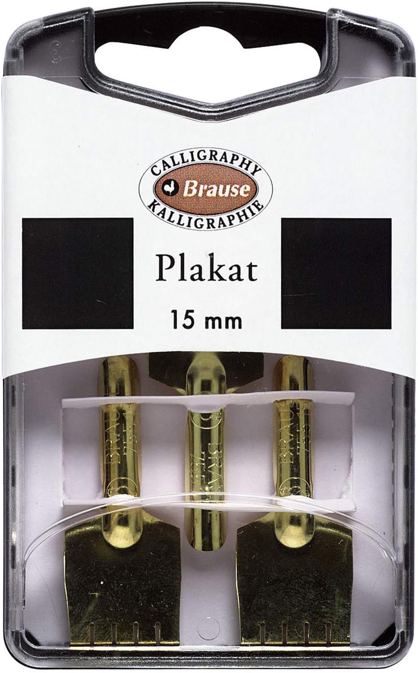 Brause - Ref 375515B - Plakat 15mm Metal Nibs (Pack of 3) - Gold Metal, Presented In Resealable Box, Solid Folded Metal Construction - Suitable for Calligraphy & Hand-Lettering