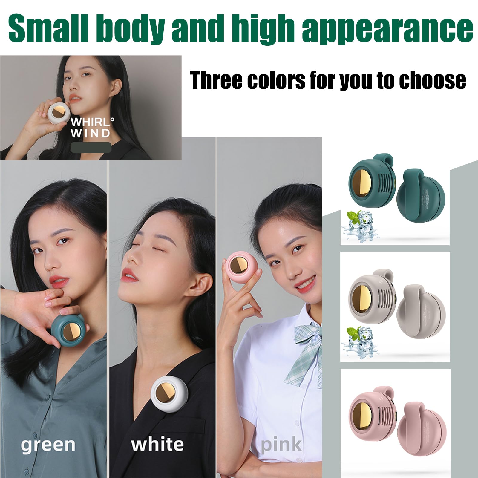 Portable Silent Mini Bladeless Electric Fan, 3-Speed Clip on Fan for Shirt, Small Clip Fans for Sports, Shopping and Outings (White)