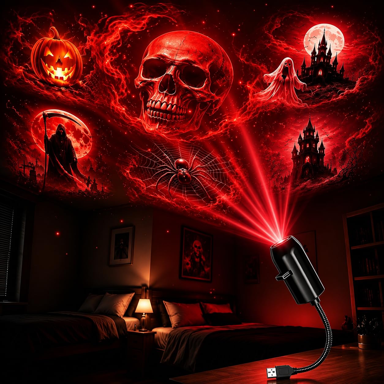 Halloween Projector, 2026 New Plug and Play Hd Star Projector with Halloween 6 Disk Set Window Decorations 3D Lights Outdoor Indoor