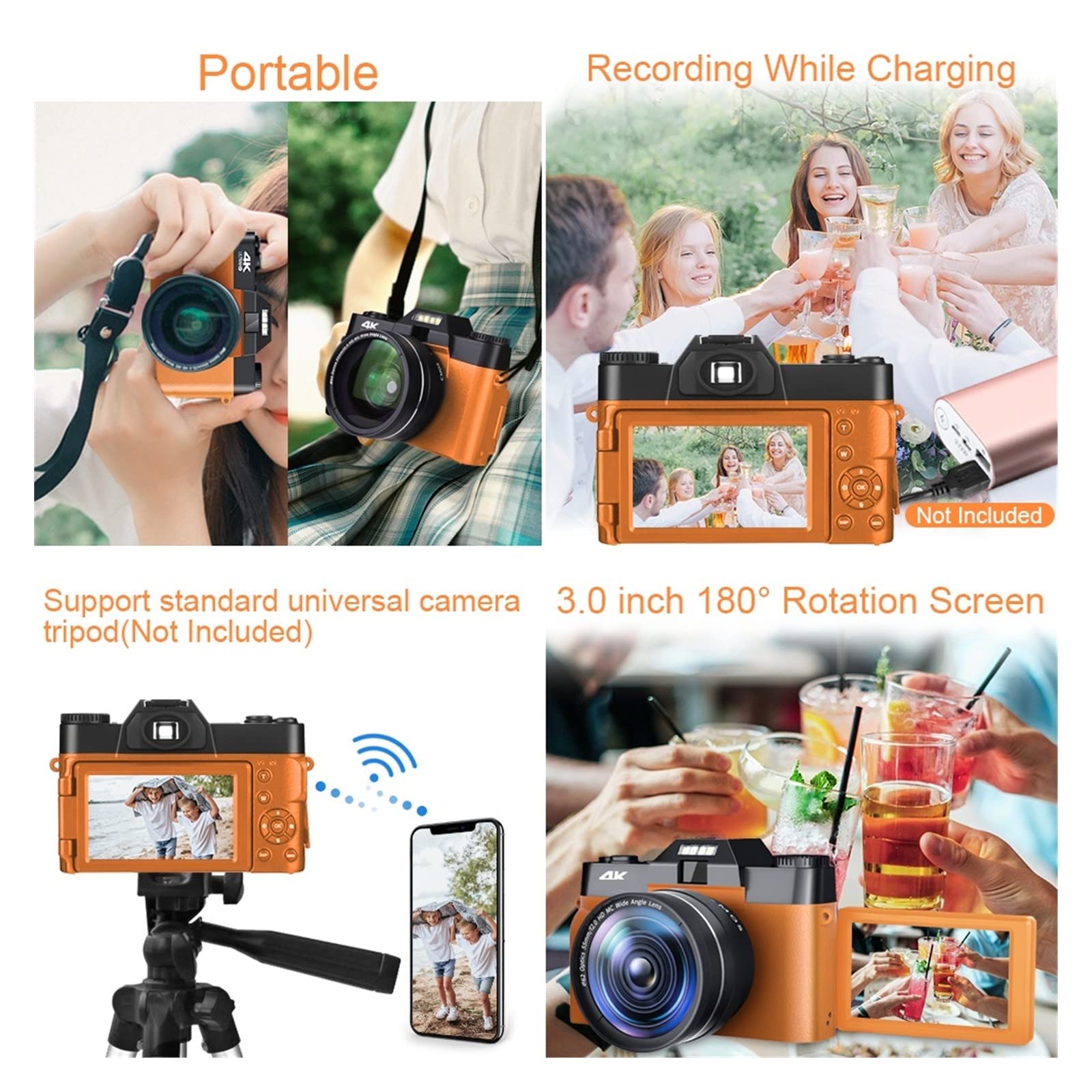 Obiettivo grandangolare 48MP Fotocamera digitale Fotografia Videocamera Vlog for webcam in streaming live Zoom digitale 4K 16X Selfie Regalo per principianti(16G TF Card,CDR10 Pink-Lens)