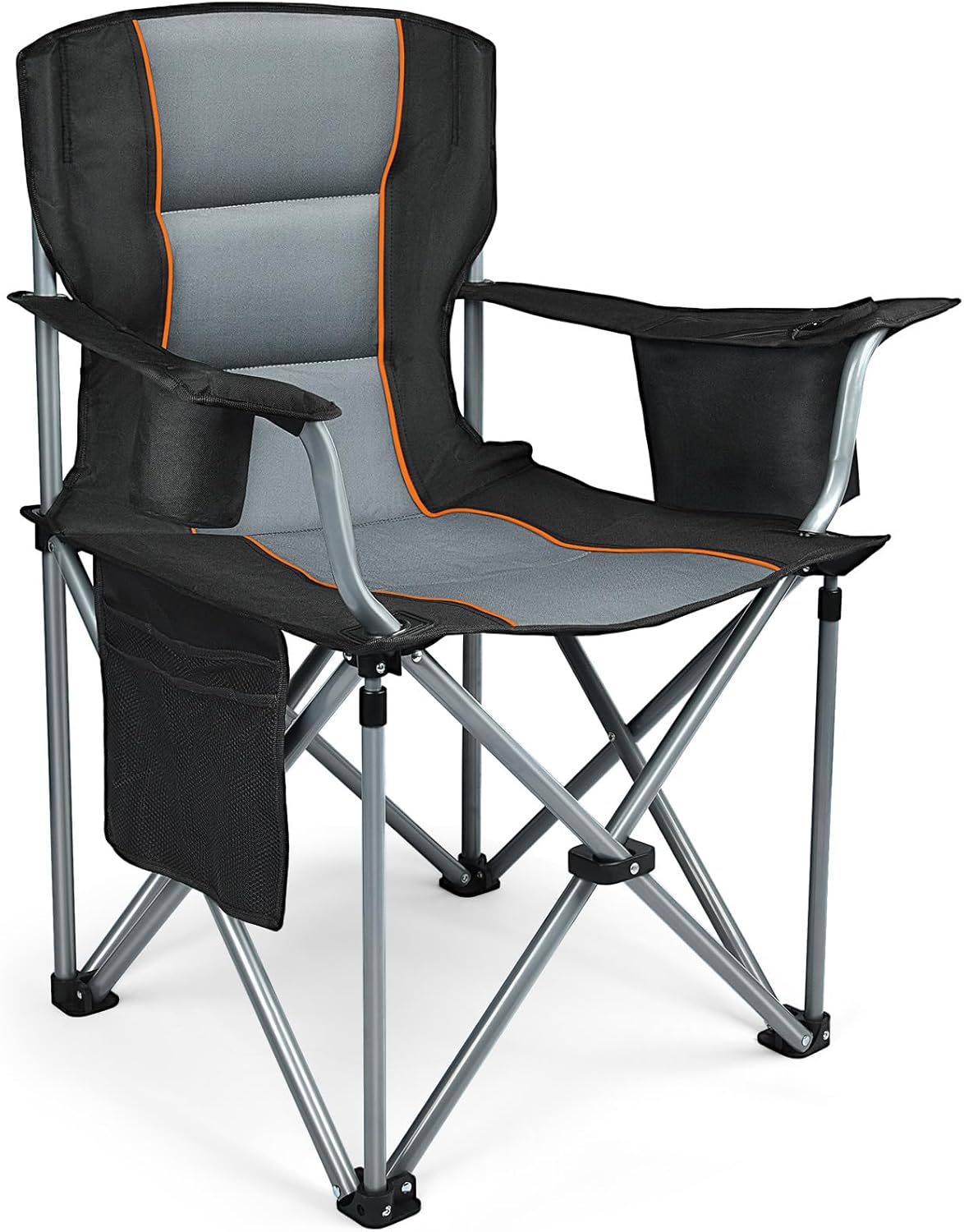 Camping Chairs for Adults Heavy Duty, Oversized Fully Padded Folding Chairs for Outside with Cup Holder, Cooler Bag and Side Pocket, Support 400 Lbs, Versatile for Sports,Outdoors & Lawns Black-1pack