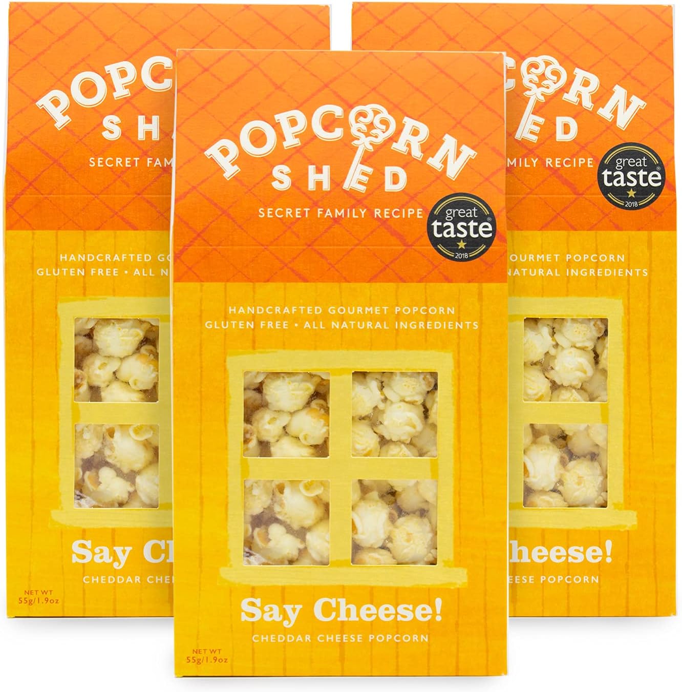 3 x Say Cheese! Gourmet Popcorn Sheds, Cheddar Cheese Flavoured Popcorn