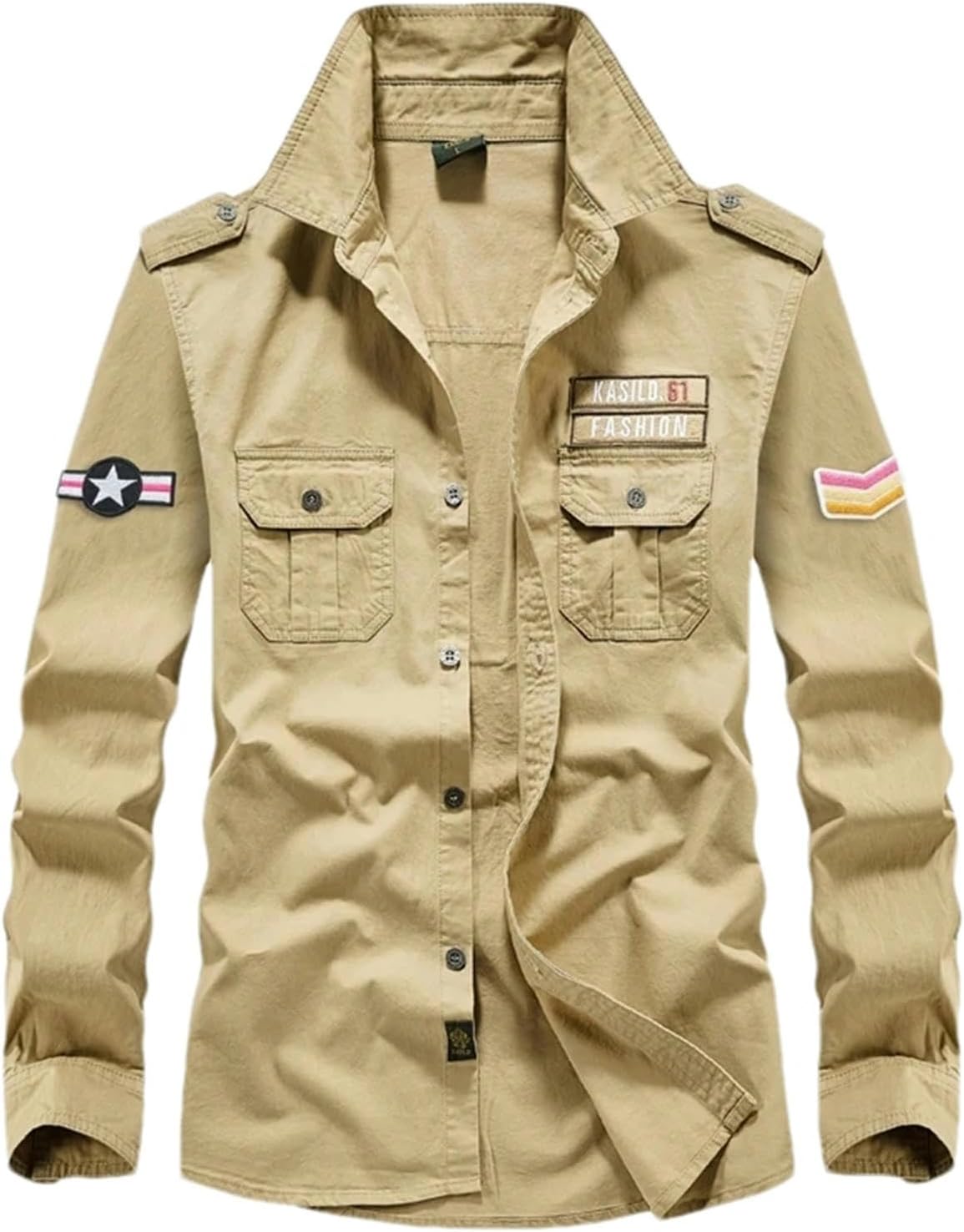 Spring Autumn Men Long Sleeve Cargo Shirt Casual Cotton Tactical Military Embroidery