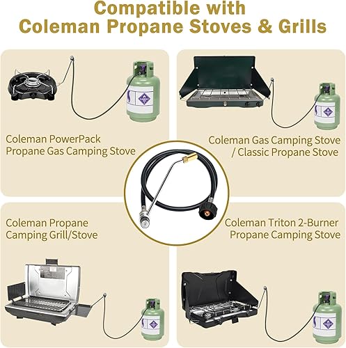 Miniatura 2 de 5430 Regulador de estufa de parrilla con adaptador de propano de 5 pies de manguera de repuesto para estufa de propano Coleman, compatible con