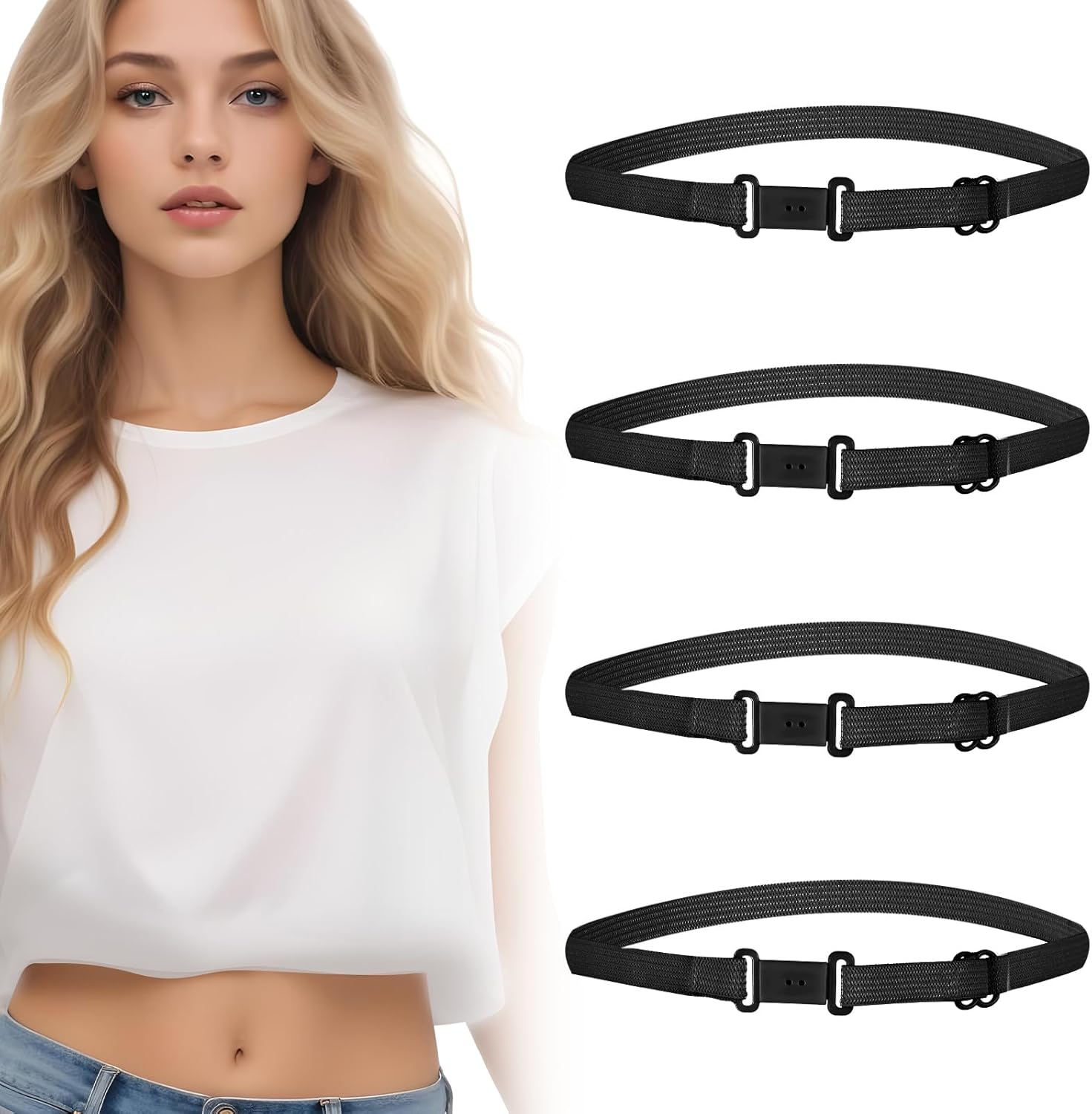 4pcs Adjustable Elastic Crop Tucks Band for Shirts,Shirt Tuck Band Women,Shirts Tuck Bands Shirt Cropping Bands for Jeans Pants Dresses Change The Style of Your Tops
