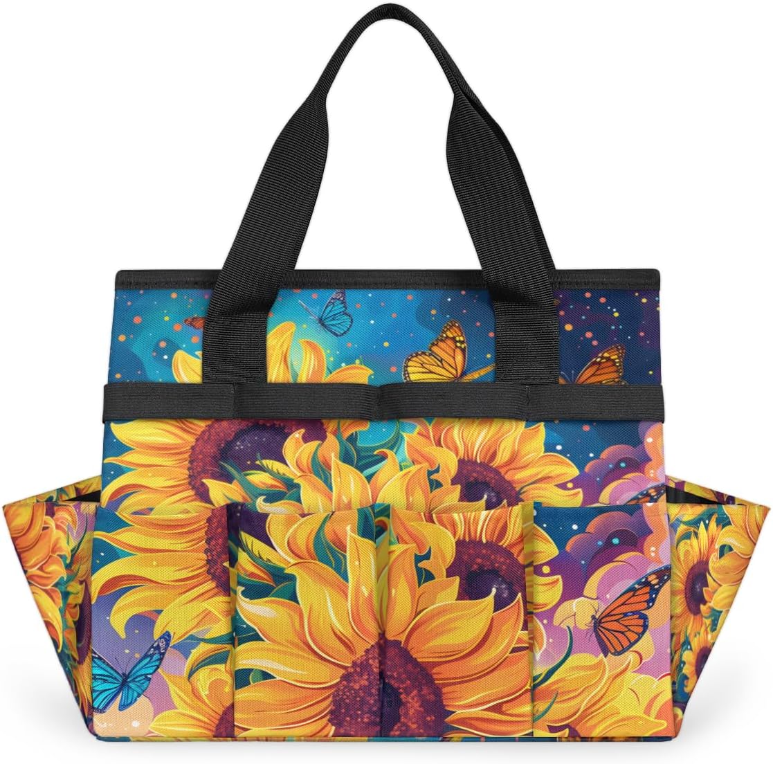 Watercolor Sunflower Butterfly Heavy Duty Garden Tool Bag with 10 Pockets