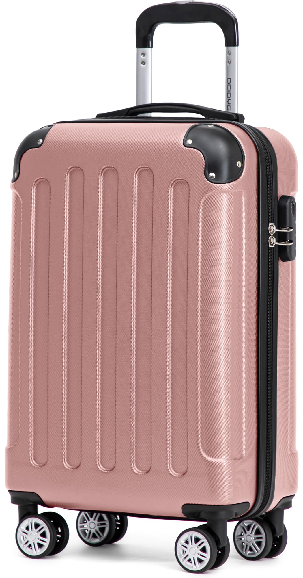 BEIBYE Handgepäck Koffer M 55 cm – Kabinenkoffer aus ABS, leicht, 360° Doppelrollen, Reisekoffer für Kurzreisen,Rosa Gold